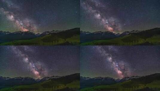 新疆伊犁大草原的银河星空延时高清在线视频素材下载
