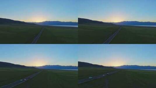 新疆赛里木湖日落HDR航拍高清在线视频素材下载