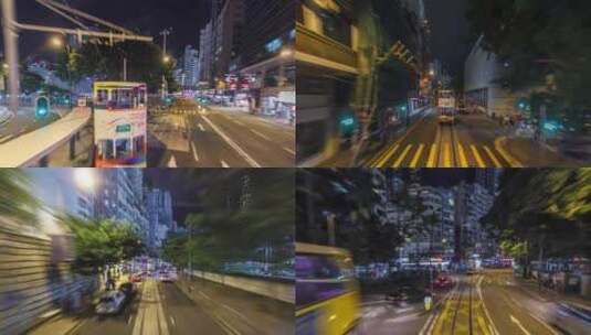 香港有轨电车叮叮车车流延时拍摄高清在线视频素材下载