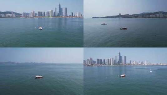 航拍快艇停泊在海面上观光高清在线视频素材下载