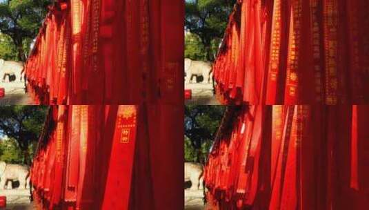 湖北武汉宝通寺的红丝带4k高清在线视频素材下载