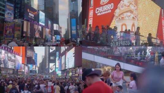 美国纽约 时代广场 人群游客 广告牌高清在线视频素材下载