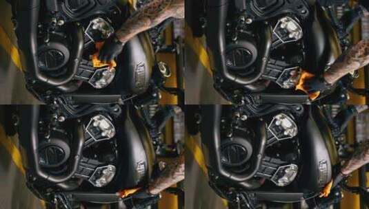 垂直视频维修部门的摩托车底座大师抛光摩托高清在线视频素材下载