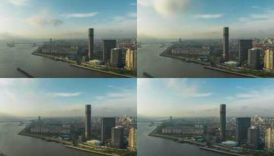 上海宝山长滩观光塔滨江航拍延时摄影高清在线视频素材下载