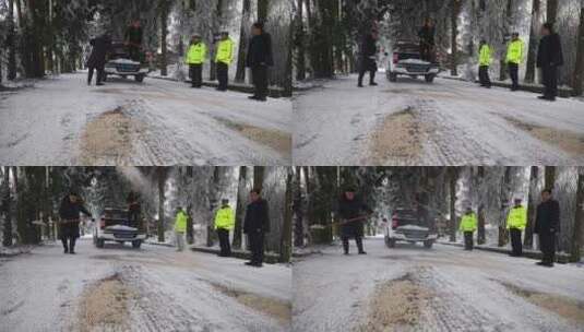 寒潮冬天下雪的村庄田野高清在线视频素材下载