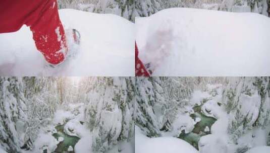 雪鞋，雪，森林，斯诺夸尔米山口高清在线视频素材下载