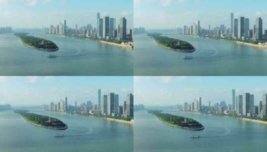 长沙城市风光湘江橘子洲大气航拍高清在线视频素材下载