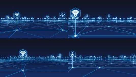 蓝色未来技术图标网络连接抽象背景与无缝循高清在线视频素材下载