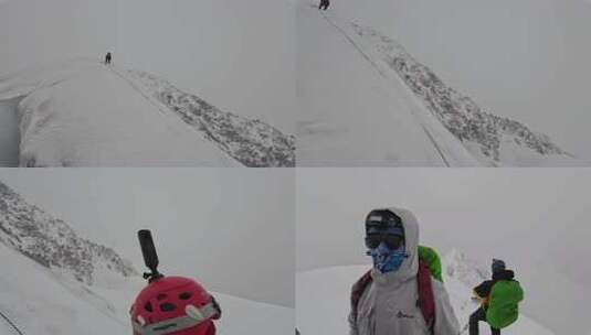 风雪中攀登四川贡嘎山区贡巴峰的登山者高清在线视频素材下载