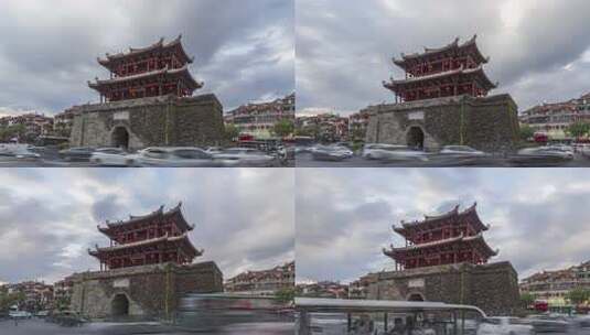 福建泉州朝天门古建筑泉州地标建筑车流延时高清在线视频素材下载