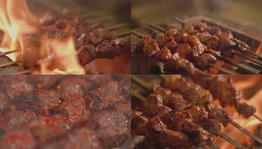炭火烤制的美味羊肉串 烤肉烧烤深夜美食高清在线视频素材下载
