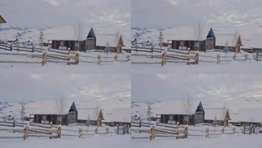 雪后木屋村庄风景高清在线视频素材下载