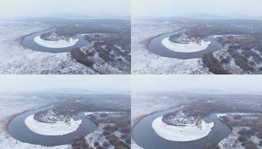 雪花飞舞飘落在湿地河流高清在线视频素材下载