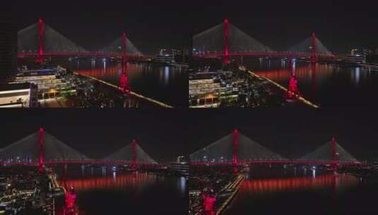 上海黄浦江畔大桥夜景高清在线视频素材下载