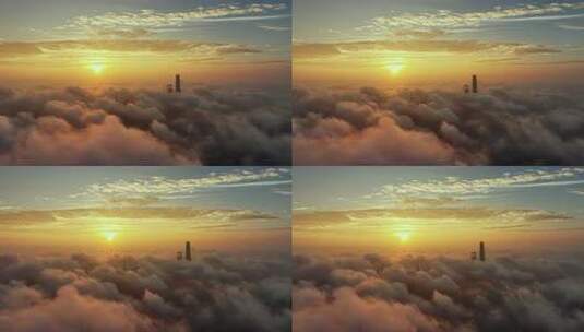 高空云海日出城市景观高清在线视频素材下载