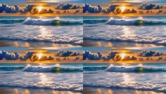 海上日落海浪景观高清在线视频素材下载