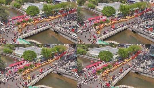 西乡三月三非遗舞龙巡游航拍高清在线视频素材下载