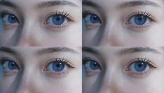 女性蓝色眼睛微距特写高清在线视频素材下载