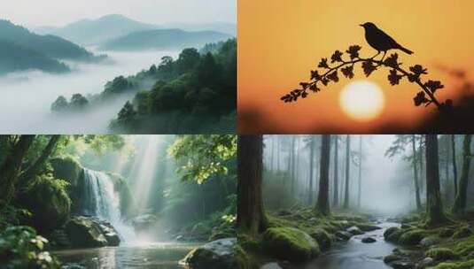 晨曦山间美景与森林雾气高清在线视频素材下载