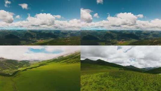 川西道孚玉科草原航拍 绿色山谷的自然风光高清在线视频素材下载