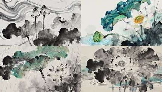 水墨荷花 水墨莲花  国风国潮古风水墨高清在线视频素材下载