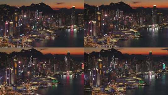香港维多利亚港夜景航拍高清在线视频素材下载