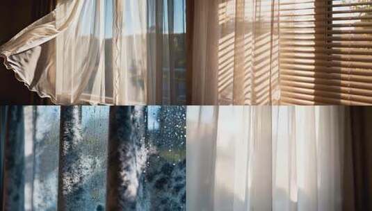 飘动的室内白色轻薄窗帘高清在线视频素材下载
