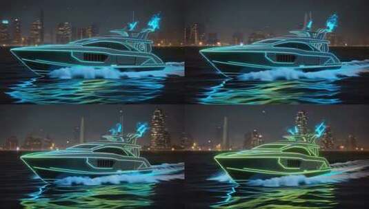 夜晚霓虹特效游艇城市背景画面高清在线视频素材下载