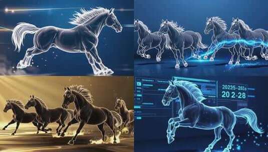 马图腾科技动态马战马奔腾高清在线视频素材下载