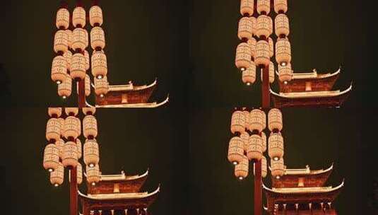 夜晚中式建筑旁的灯笼高清在线视频素材下载