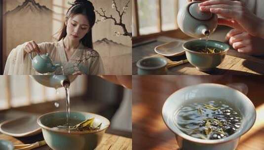 古风女子泡茶高清在线视频素材下载