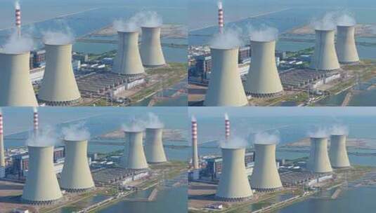天津海边的发电厂航拍景观高清在线视频素材下载