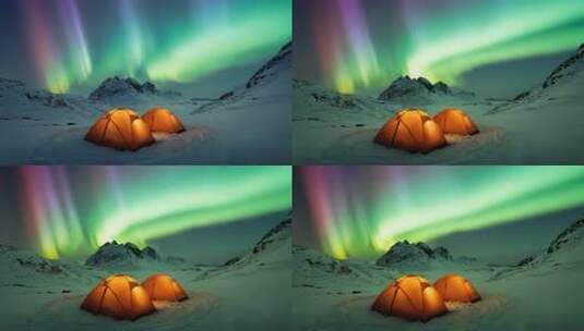 雪山极光下的露营【4K延时】高清在线视频素材下载