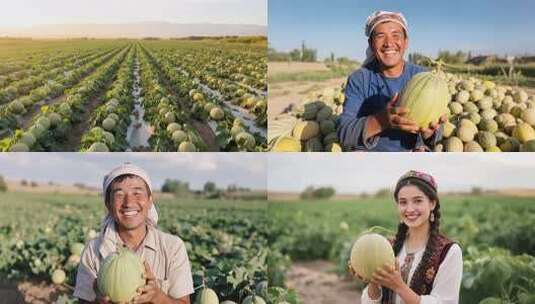 哈密瓜丰收农民的喜悦高清在线视频素材下载