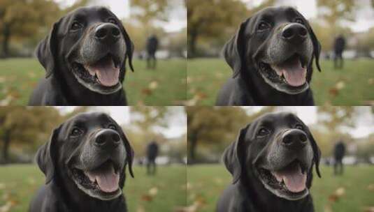 公园里快乐的黑狗微笑特写高清在线视频素材下载