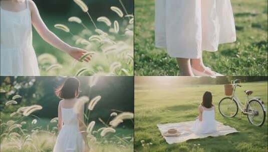 情绪片草坪上的清新少女高清在线视频素材下载