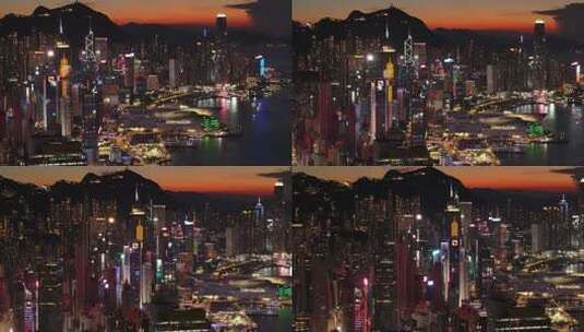 香港维多利亚港夜景航拍高清在线视频素材下载