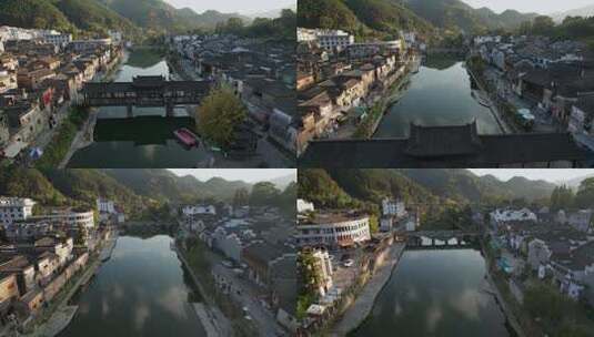 4k景德镇瑶里古镇水乡航拍全景高清在线视频素材下载