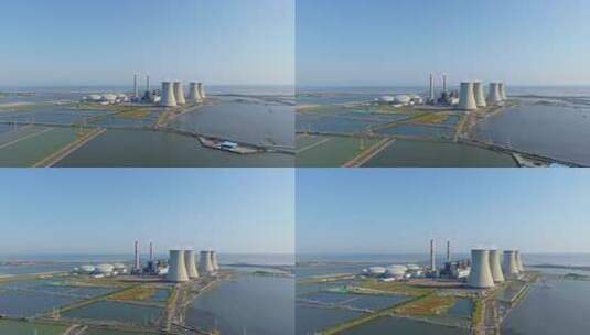 天津海边的发电厂航拍景观高清在线视频素材下载