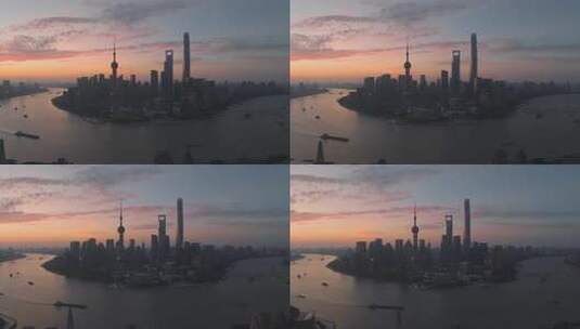 上海浦东陆家嘴黄浦江东方明珠朝霞日出航拍高清在线视频素材下载