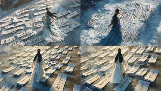 墨香飘雪古典诗词冬日意境书法艺术雪地墨迹高清在线视频素材下载