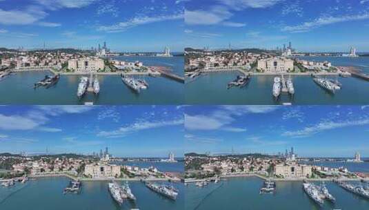 青岛中国人民解放军海军博物馆航拍高清在线视频素材下载