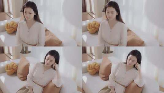 女性焦虑 气血不足 沙发静坐高清在线视频素材下载