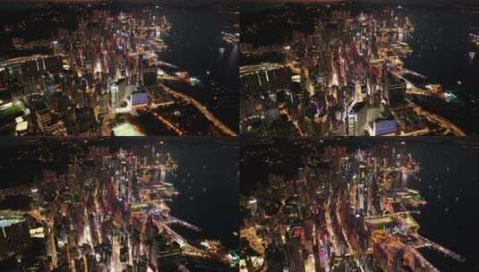 香港维多利亚港夜景航拍高清在线视频素材下载