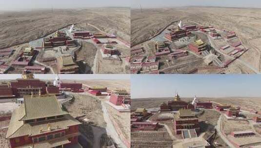 航拍沙漠中的寺庙建筑群高清在线视频素材下载