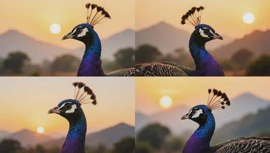 夕阳下的孔雀特写高清在线视频素材下载