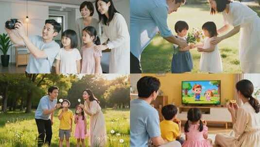 温馨家庭幸福一家人户外童年陪伴成长ai素高清在线视频素材下载