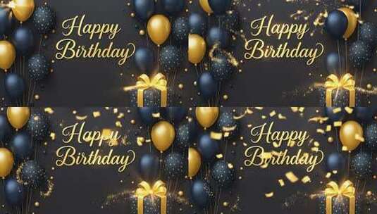 黑金风格生日快乐气球背景素材高清在线视频素材下载
