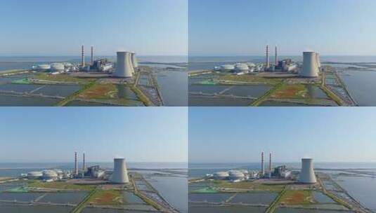 天津海边的发电厂航拍景观高清在线视频素材下载