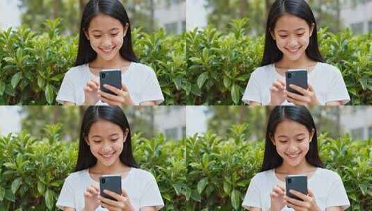 女孩户外使用手机画面高清在线视频素材下载